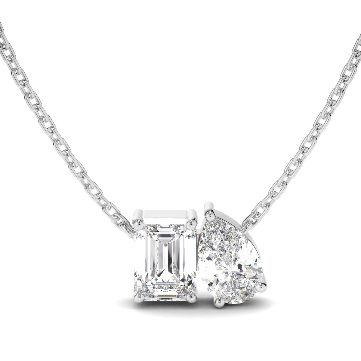 Emerald & Pear Cut Diamond Toi et Moi Necklet