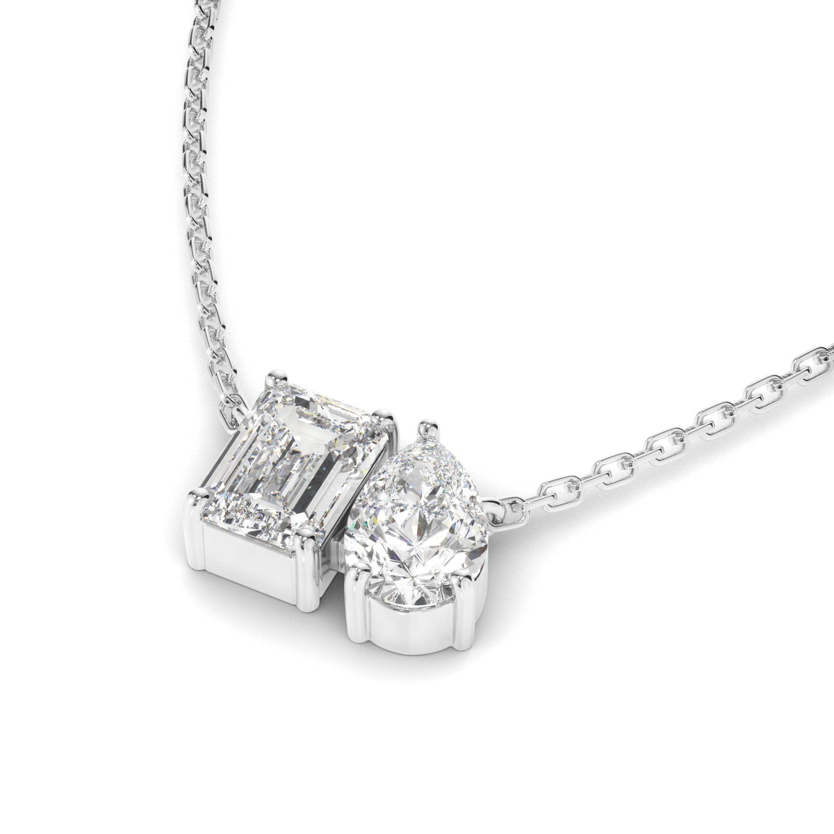 Emerald & Pear Cut Diamond Toi et Moi Necklet