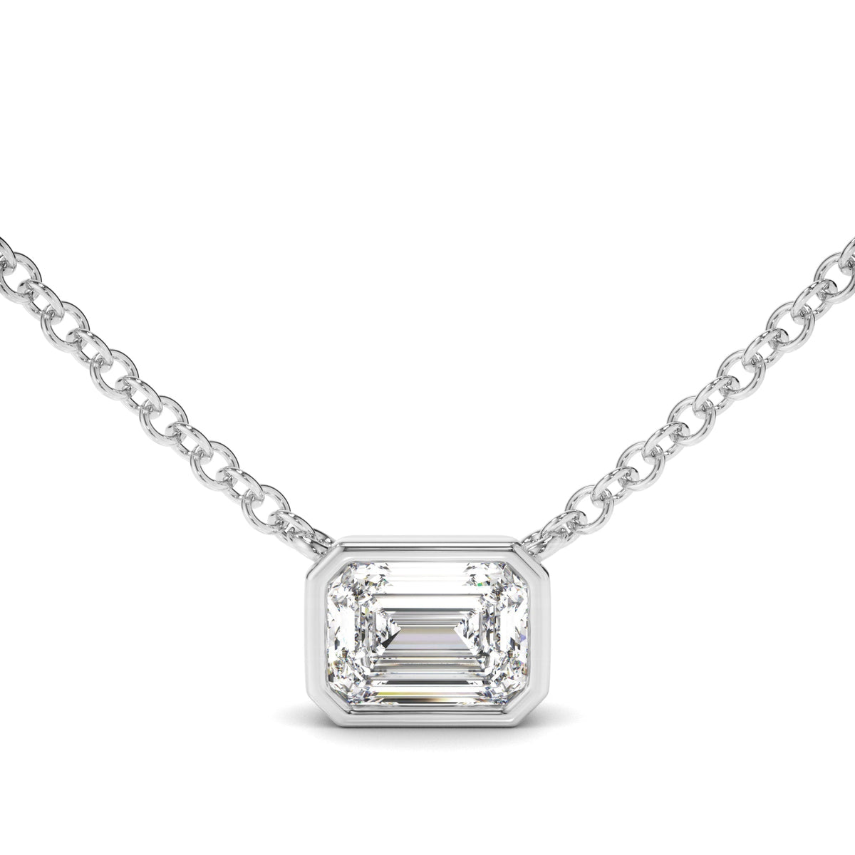 Emerald Cut Diamond Bezel Set Necklet
