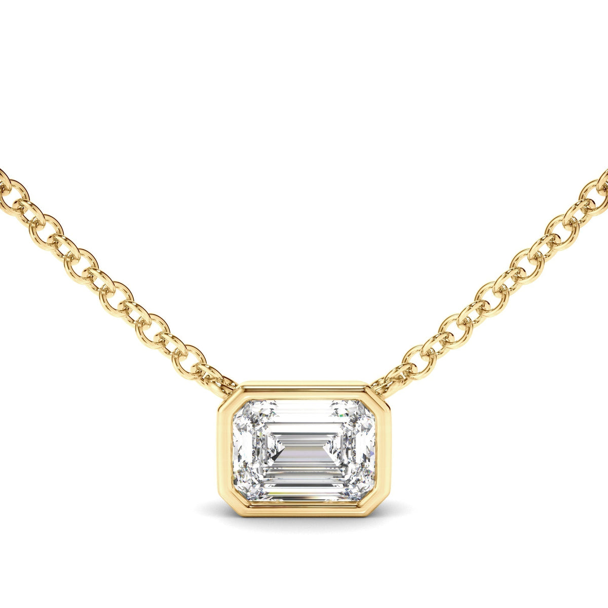 Emerald Cut Diamond Bezel Set Necklet