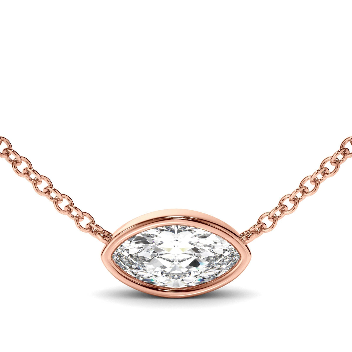 East West Marquise Cut Diamond Bezel Set Solitaire Necklet