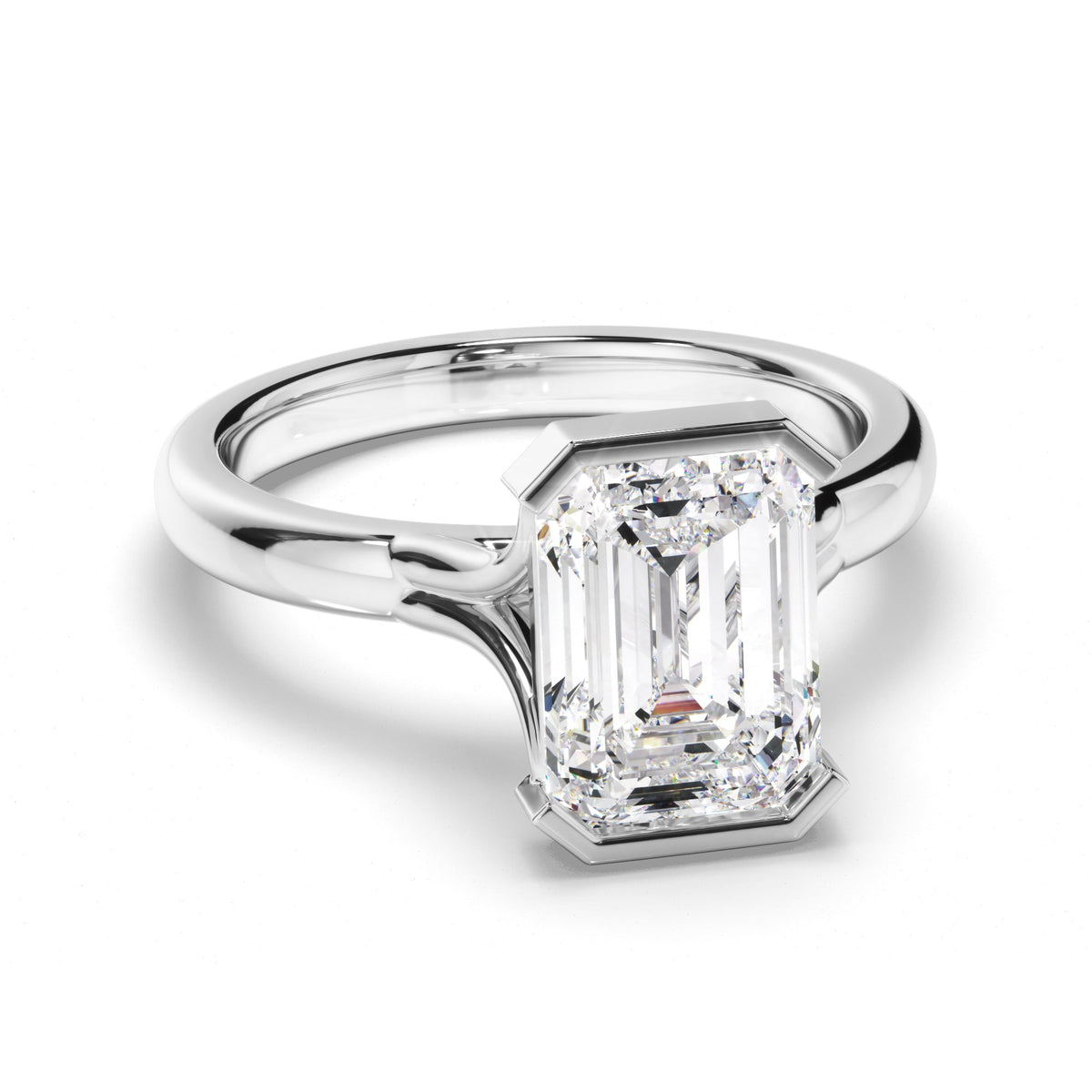 Emerald Cut Diamond Half-Bezel Set Engagement Ring