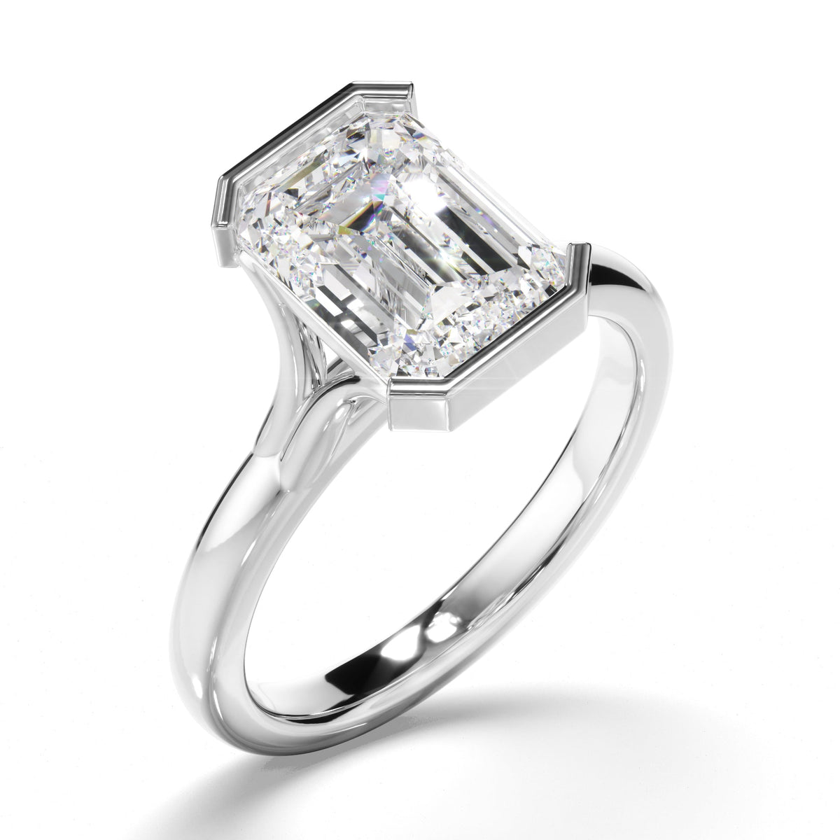 Emerald Cut Diamond Half-Bezel Set Engagement Ring