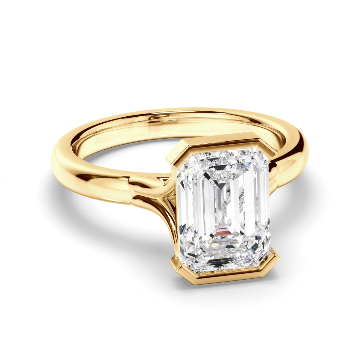 Emerald Cut Diamond Half-Bezel Set Engagement Ring