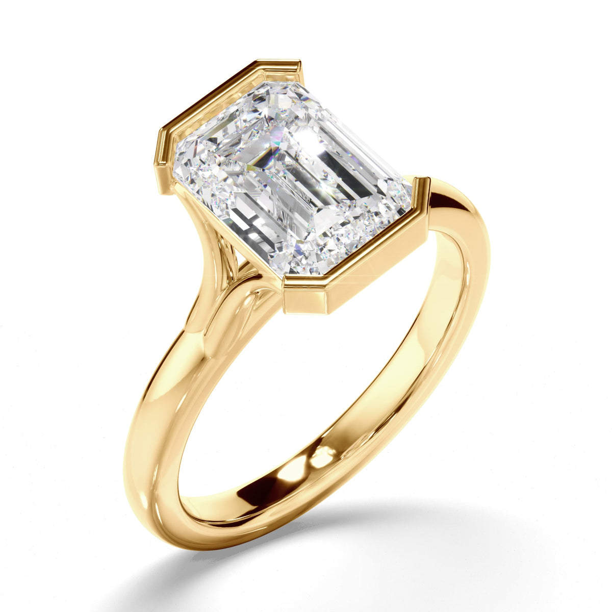 Emerald Cut Diamond Half-Bezel Set Engagement Ring