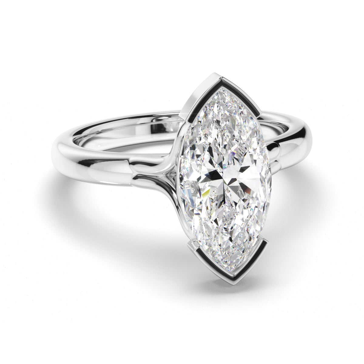 Marquise Cut Diamond Half-Bezel Set Engagement Ring