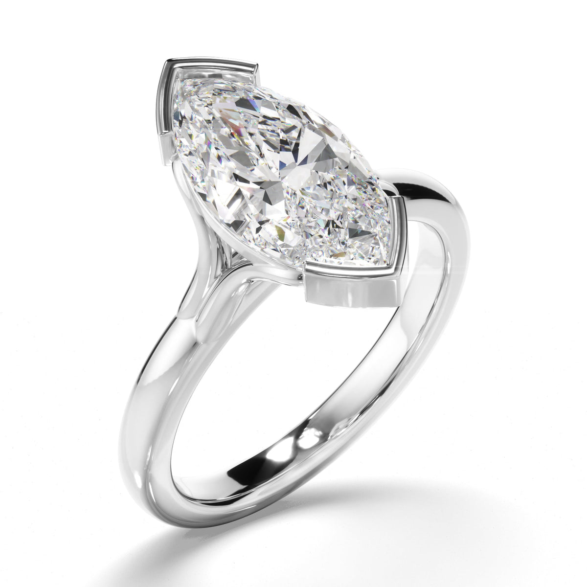 Marquise Cut Diamond Half-Bezel Set Engagement Ring
