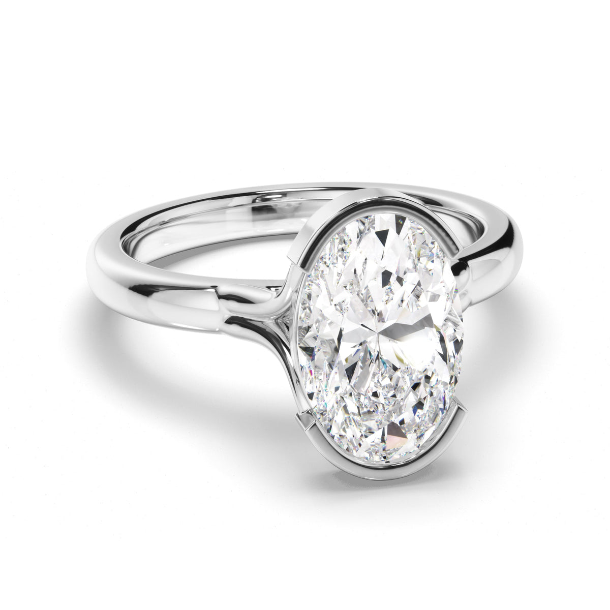 Oval Cut Diamond Half-Bezel Set Engagement Ring