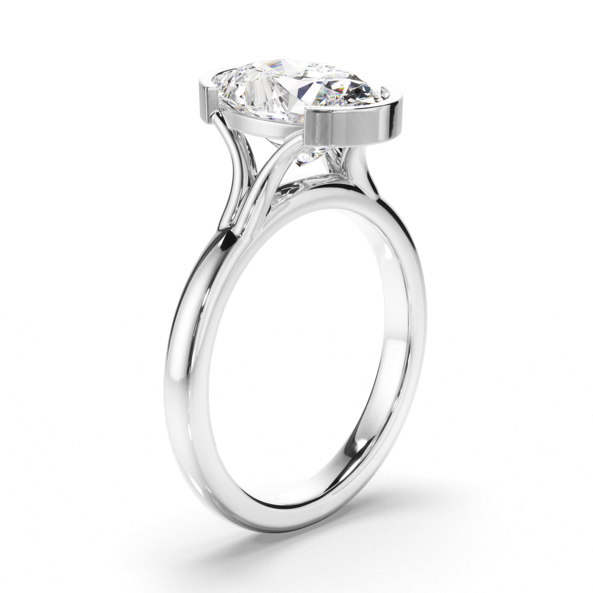 Oval Cut Diamond Half-Bezel Set Engagement Ring