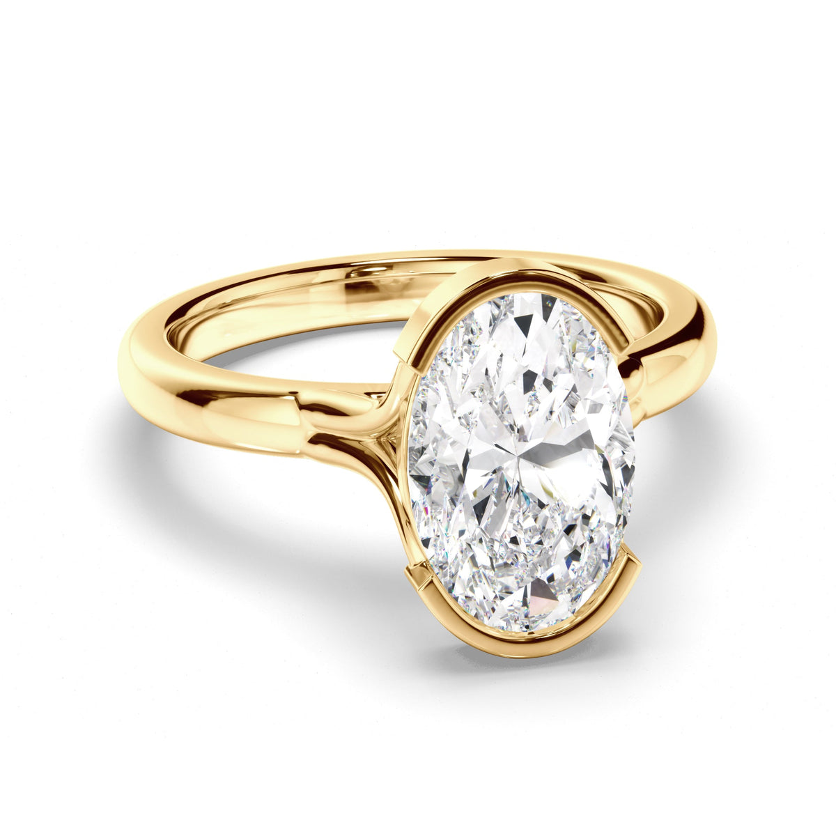 Oval Cut Diamond Half-Bezel Set Engagement Ring