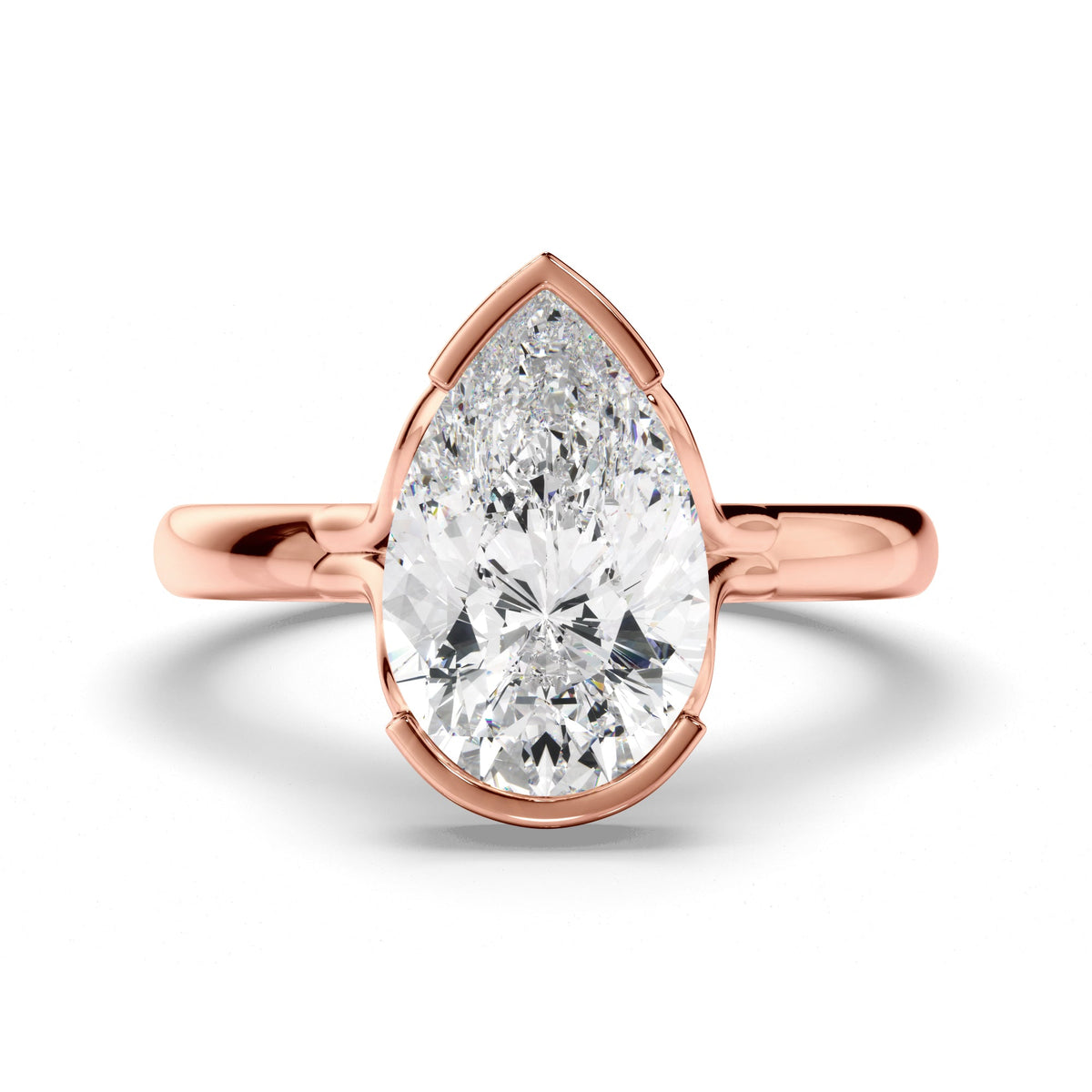 Pear Cut Diamond Half-Bezel Set Engagement Ring