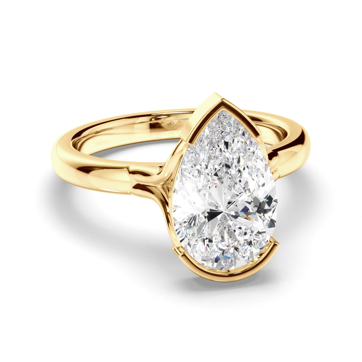 Pear Cut Diamond Half-Bezel Set Engagement Ring