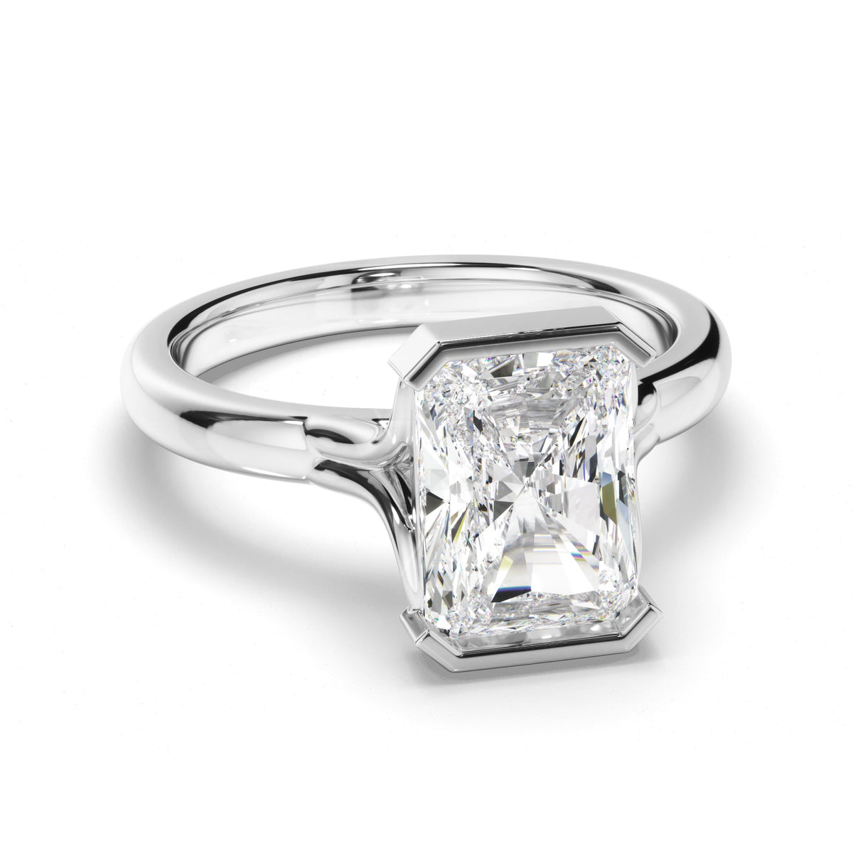Radiant Cut Diamond Half-Bezel Set Engagement Ring
