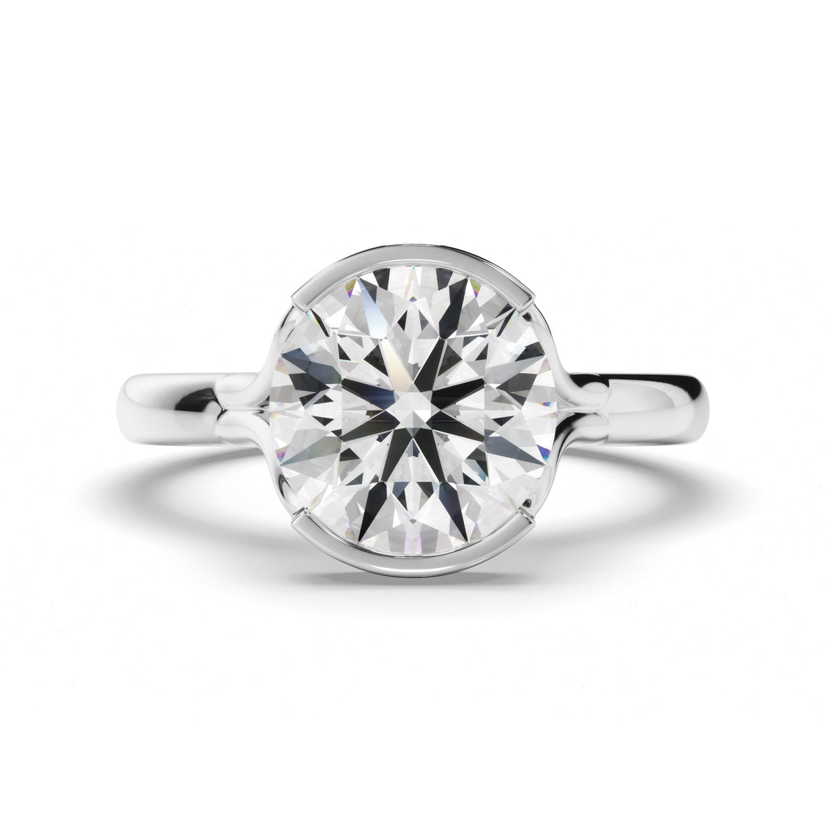 Round Brilliant Cut Diamond Half-Bezel Set Engagement Ring