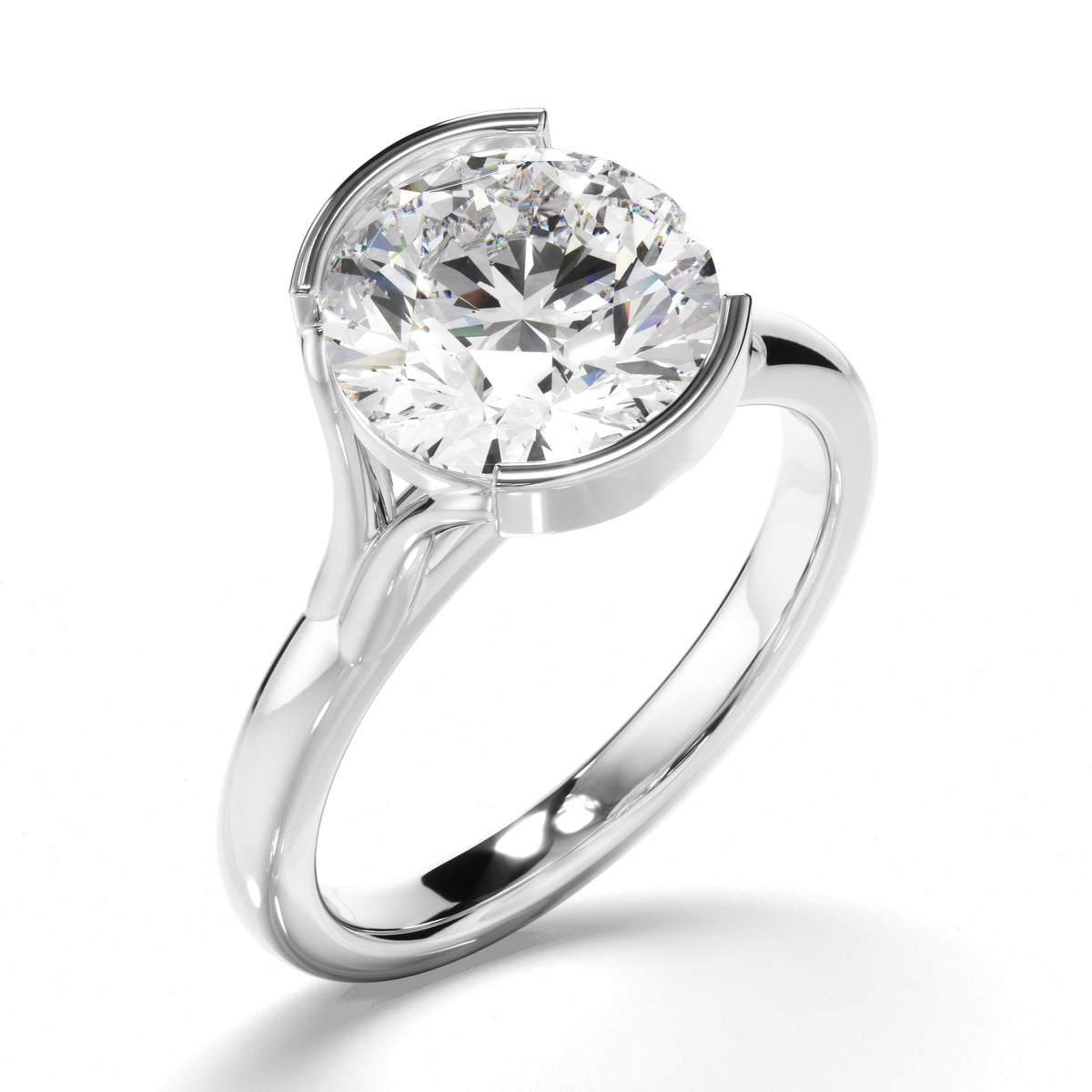 Round Brilliant Cut Diamond Half-Bezel Set Engagement Ring
