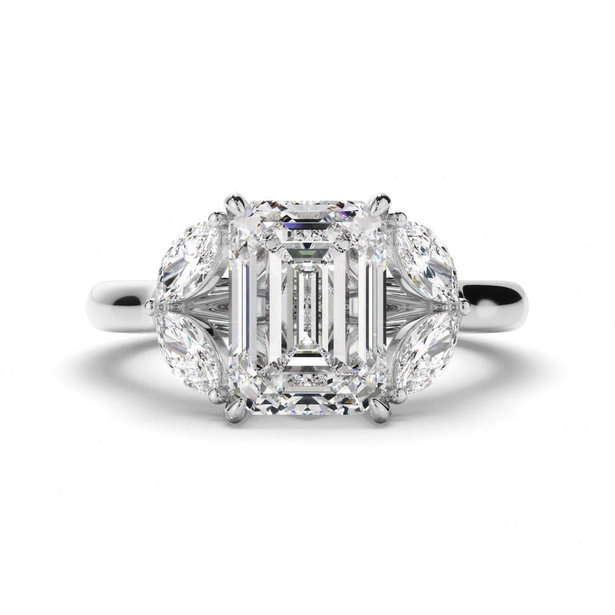 Emerald Cut Diamond Engagement Ring with Marquise Sides