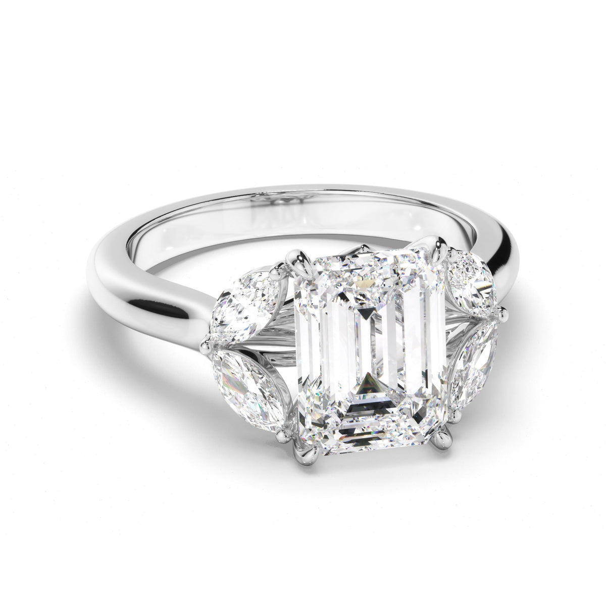 Emerald Cut Diamond Engagement Ring with Marquise Sides