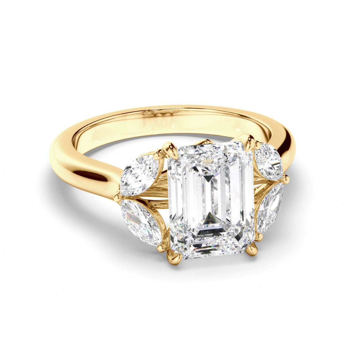 Emerald Cut Diamond Engagement Ring with Marquise Sides