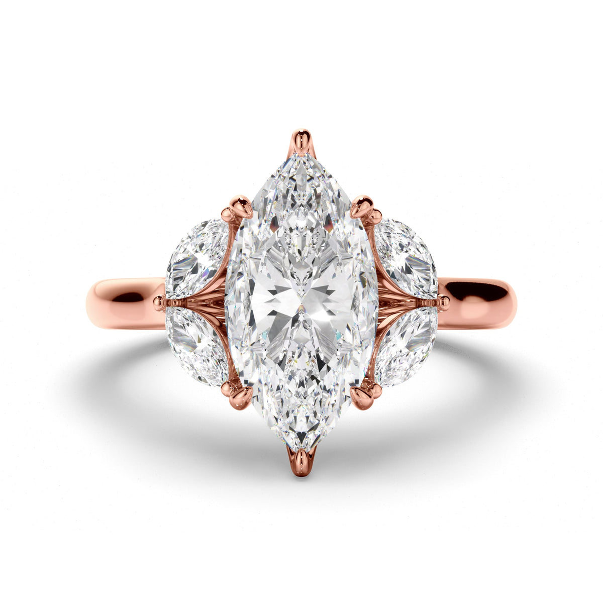 Marquise Cut Diamond Engagement Ring with Marquise Sides