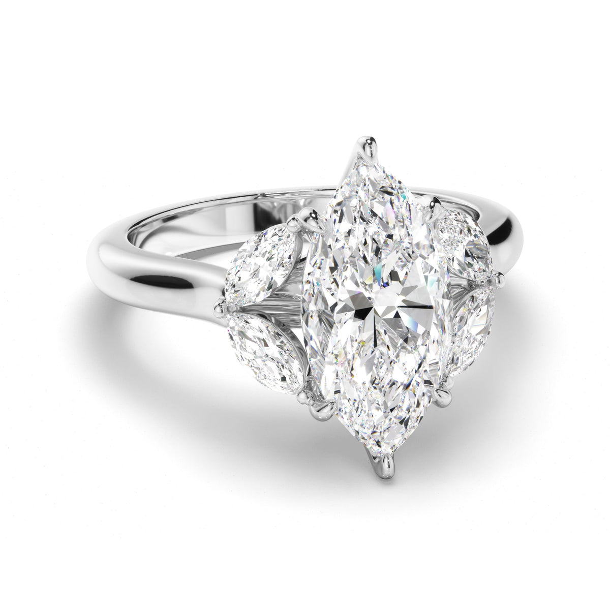 Marquise Cut Diamond Engagement Ring with Marquise Sides