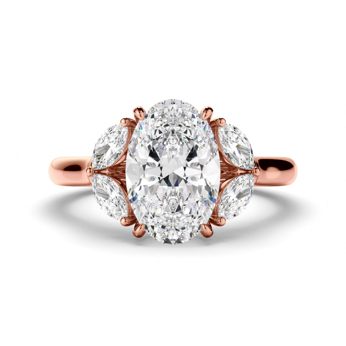 Oval Cut Diamond Engagement Ring with Marquise Sides