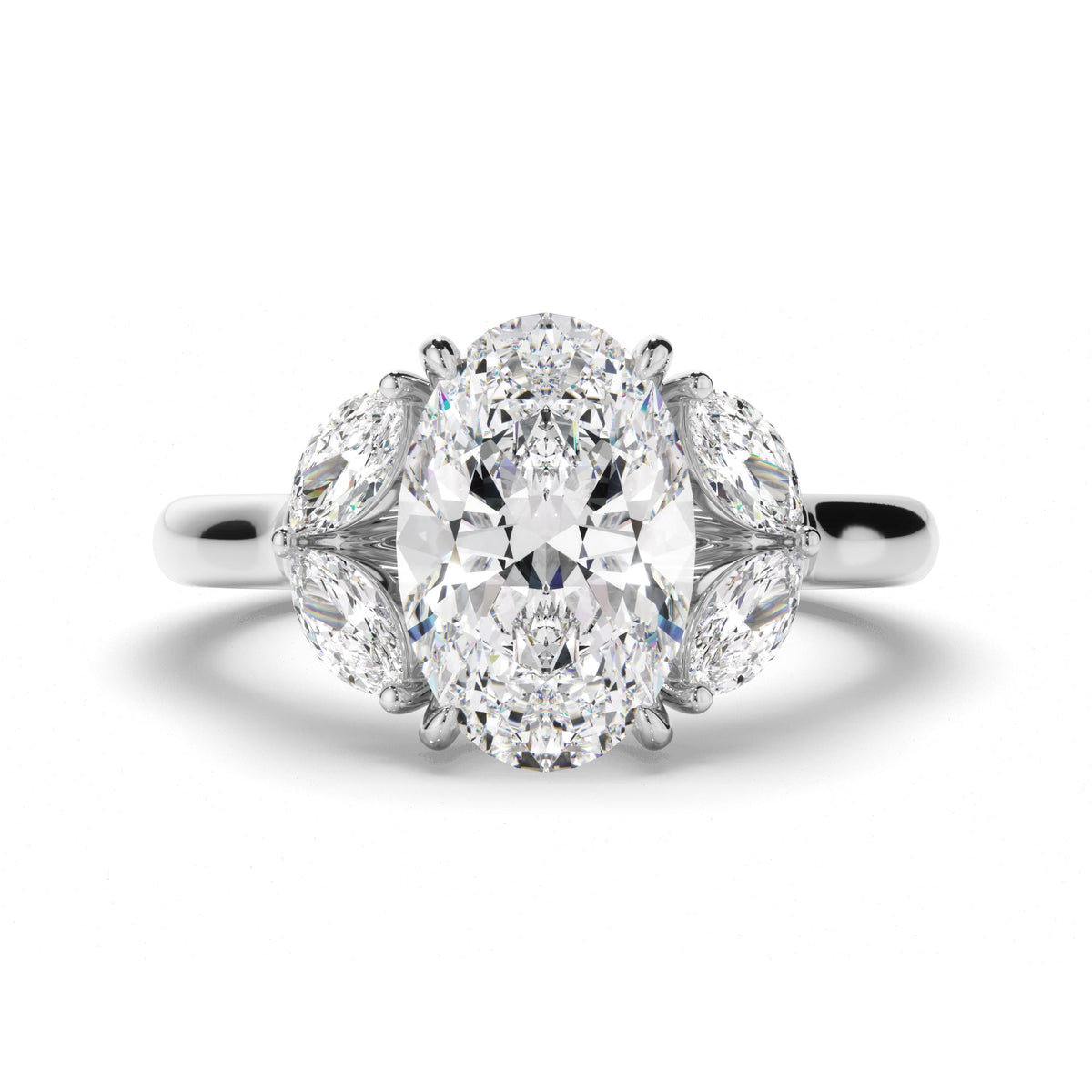 Oval Cut Diamond Engagement Ring with Marquise Sides