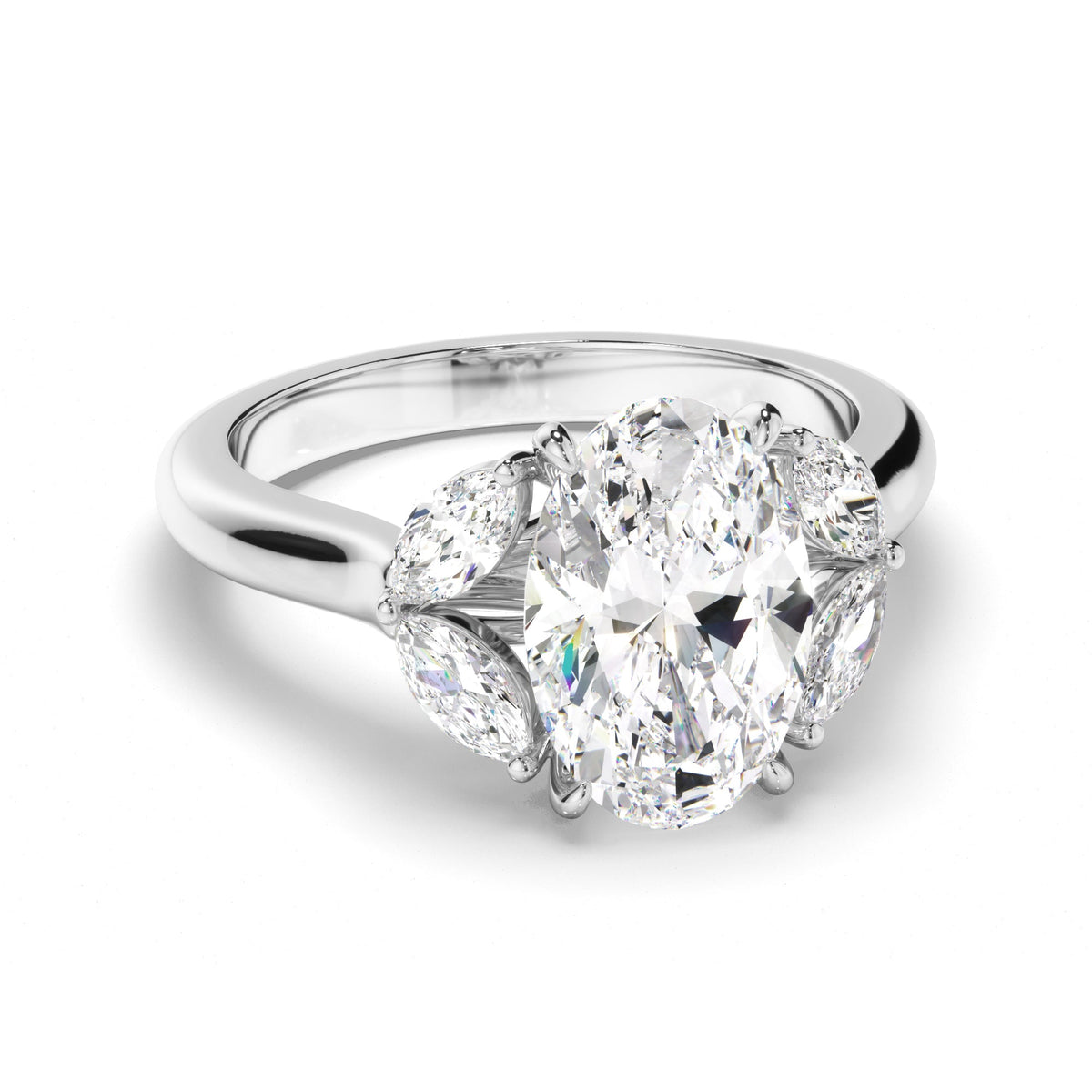 Oval Cut Diamond Engagement Ring with Marquise Sides
