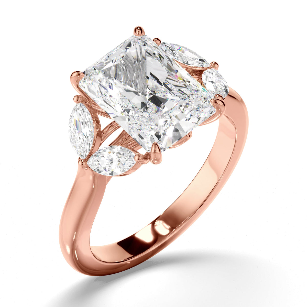 Radiant Cut Diamond Engagement Ring with Marquise Sides