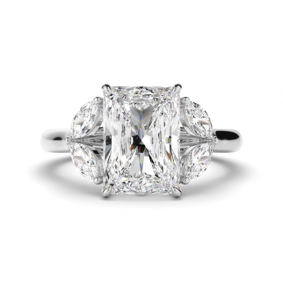 Radiant Cut Diamond Engagement Ring with Marquise Sides