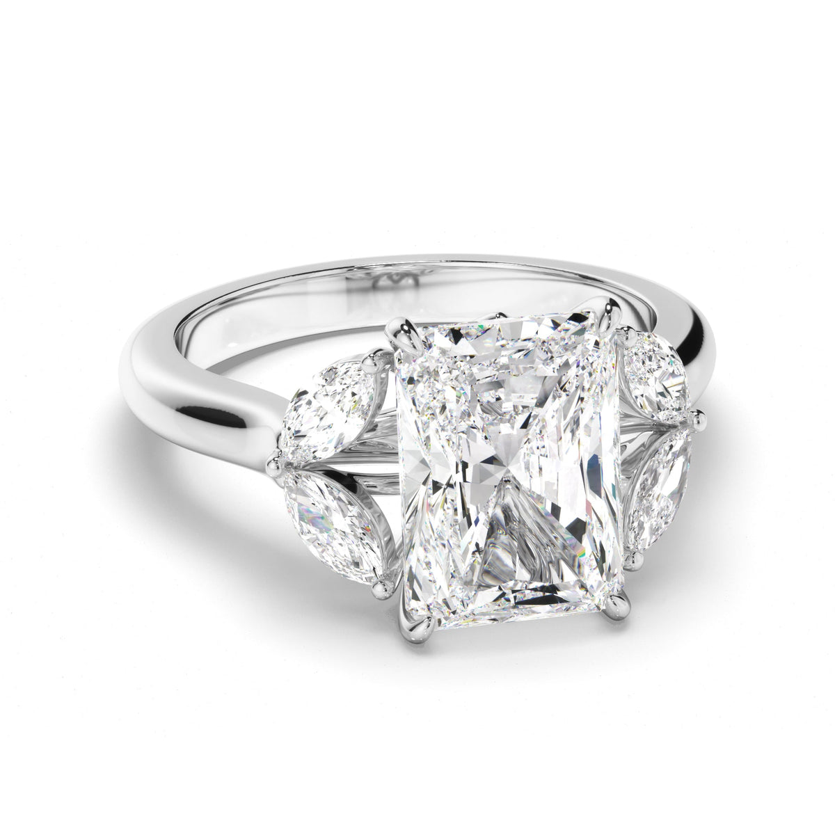 Radiant Cut Diamond Engagement Ring with Marquise Sides