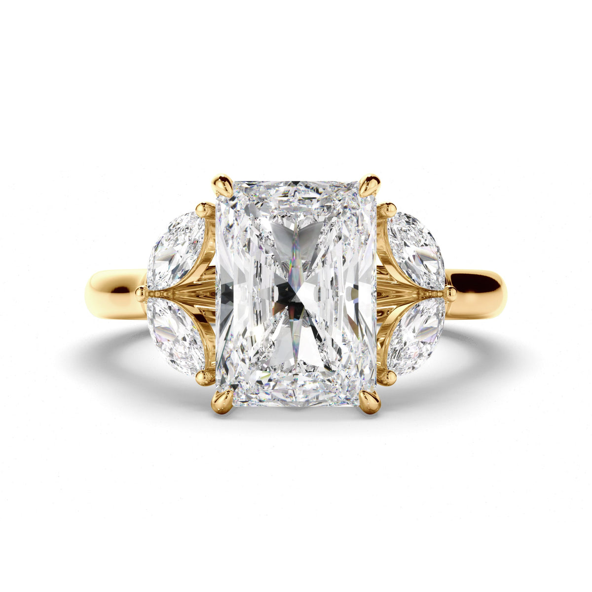 Radiant Cut Diamond Engagement Ring with Marquise Sides