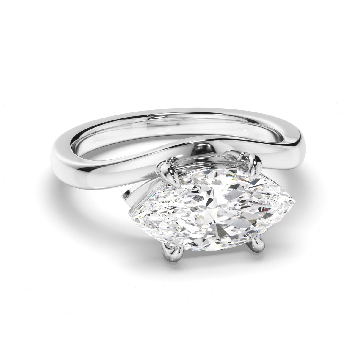 Marquise Cut Diamond Wave Set Engagement Ring