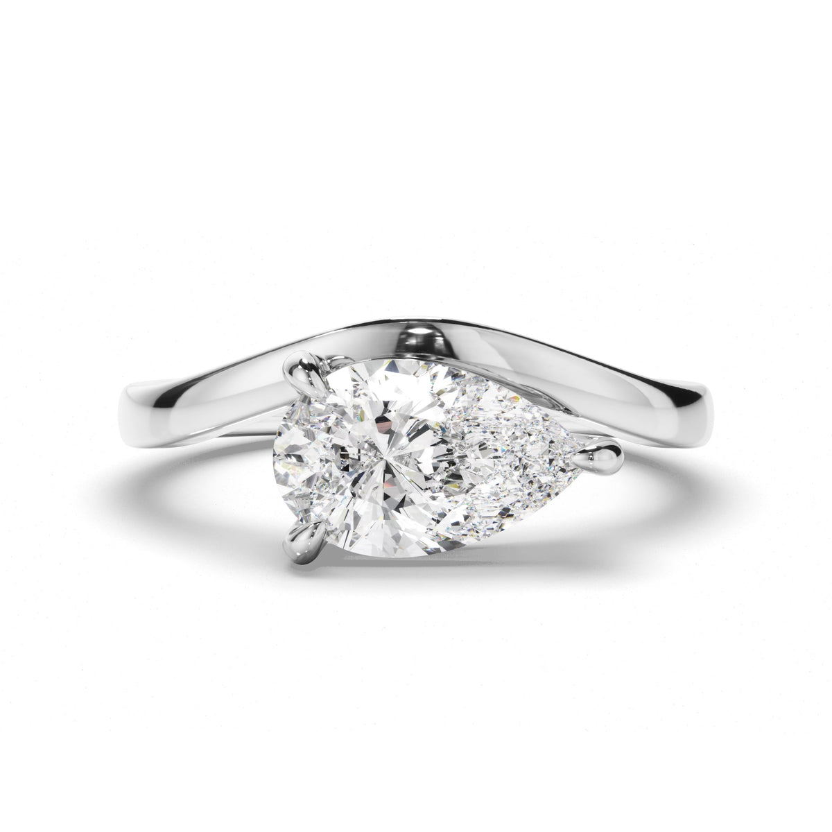 Pear Cut Diamond Wave Set Engagement Ring