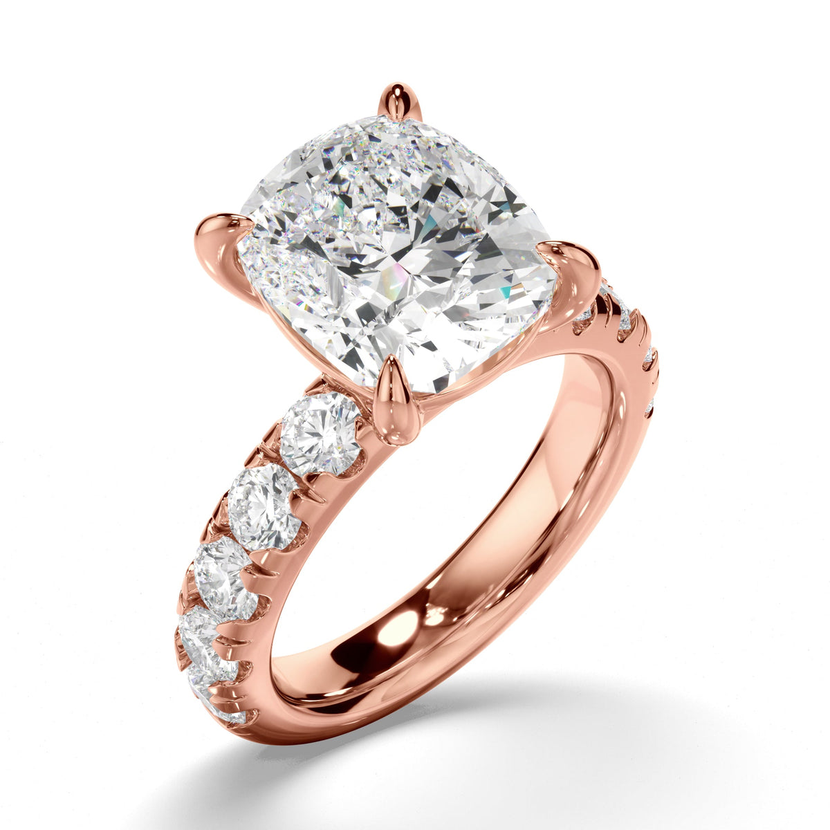 Cushion Cut Diamond Engagement Ring with Diamond Sides