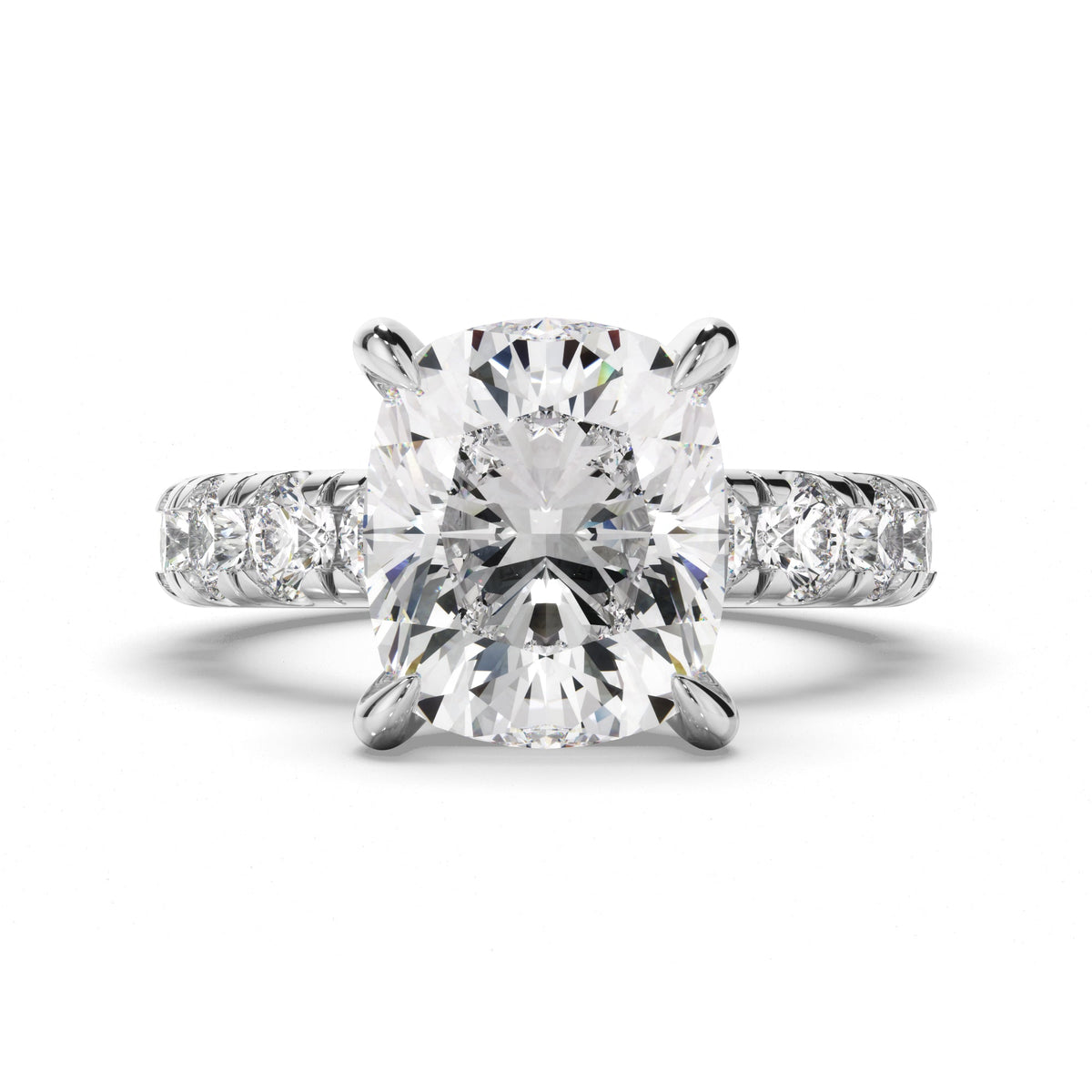 Cushion Cut Diamond Engagement Ring with Diamond Sides