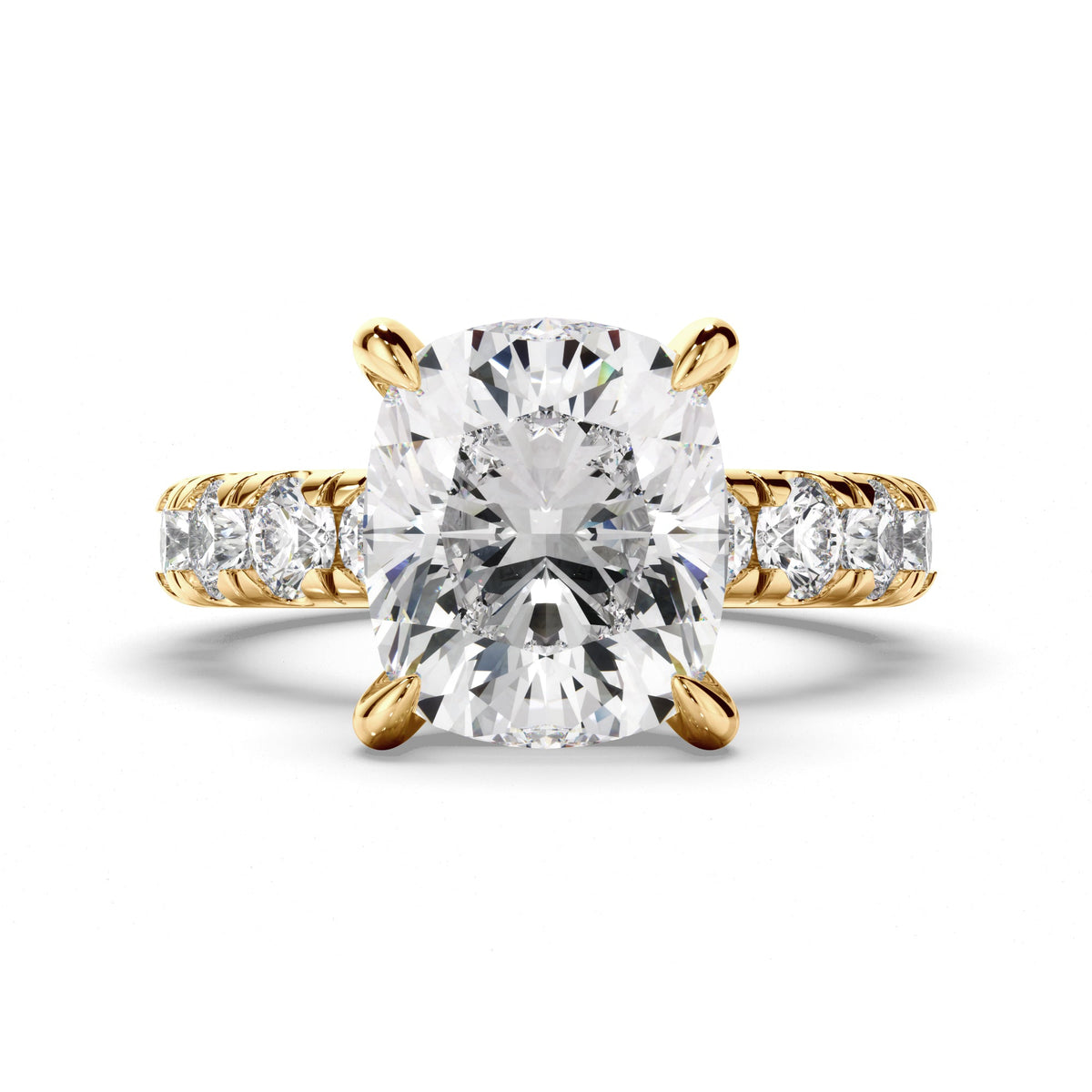 Cushion Cut Diamond Engagement Ring with Diamond Sides