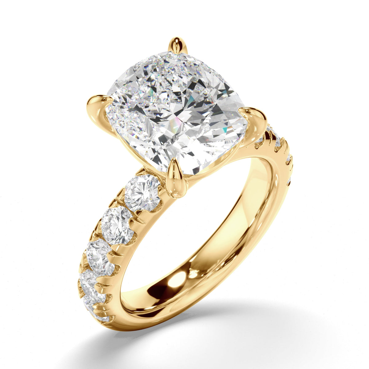 Cushion Cut Diamond Engagement Ring with Diamond Sides