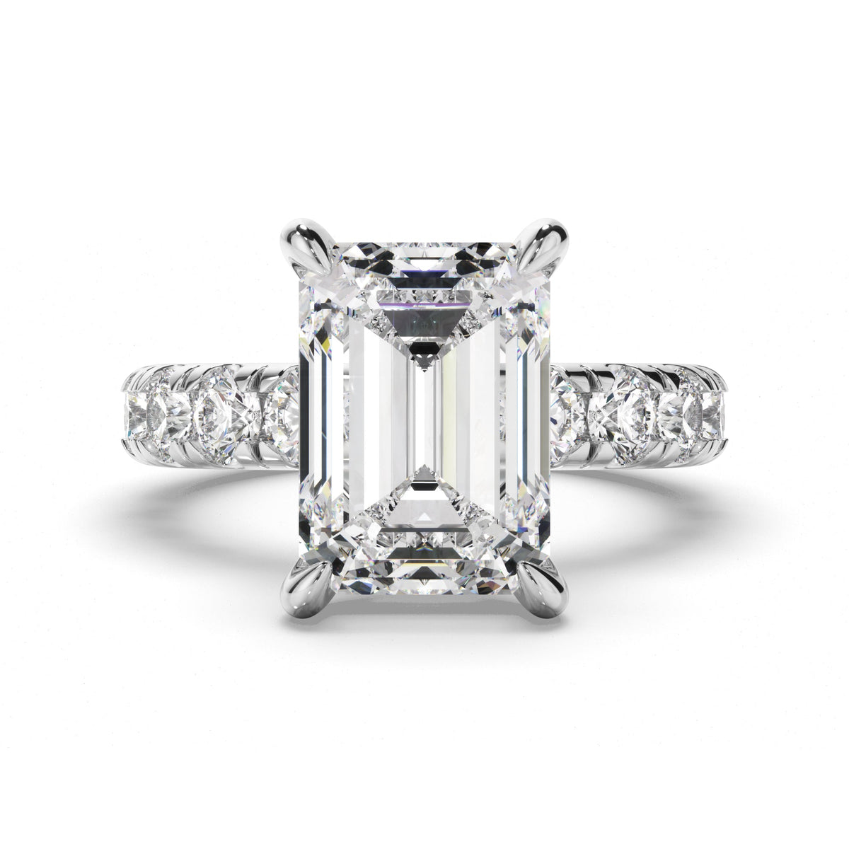 Emerald Cut Diamond Engagement Ring with Diamond Sides
