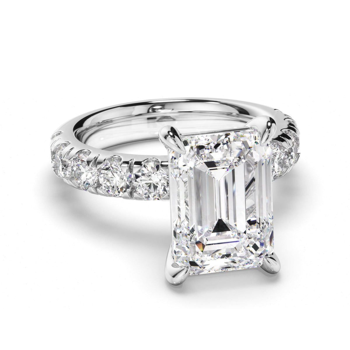 Emerald Cut Diamond Engagement Ring with Diamond Sides