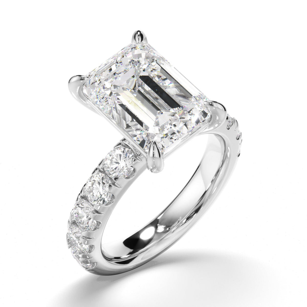 Emerald Cut Diamond Engagement Ring with Diamond Sides