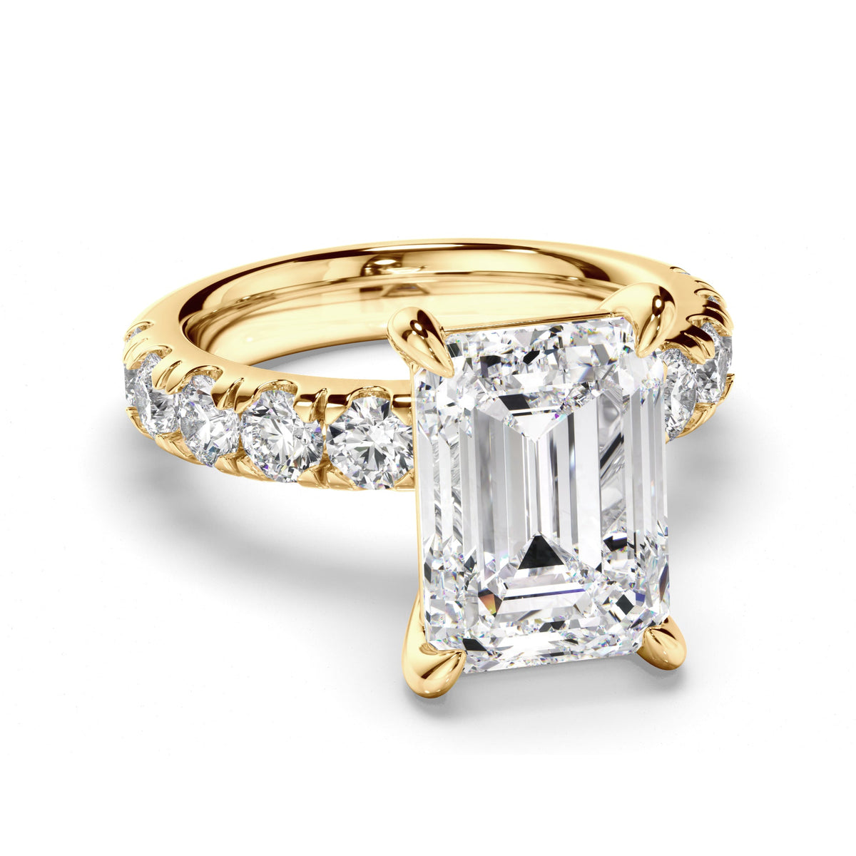 Emerald Cut Diamond Engagement Ring with Diamond Sides