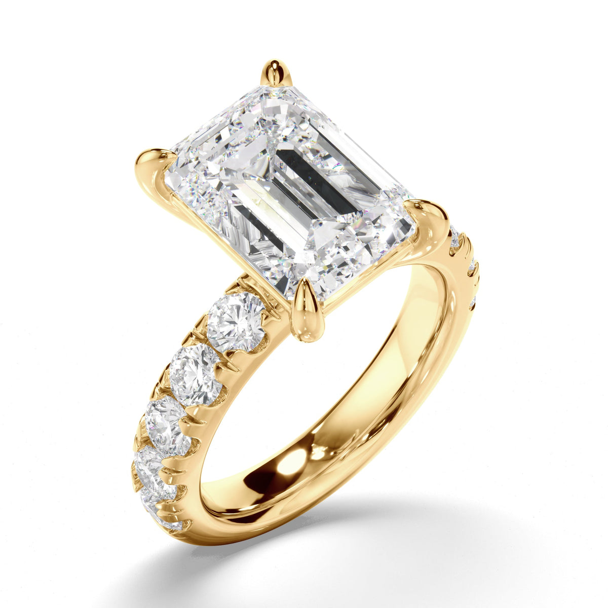 Emerald Cut Diamond Engagement Ring with Diamond Sides