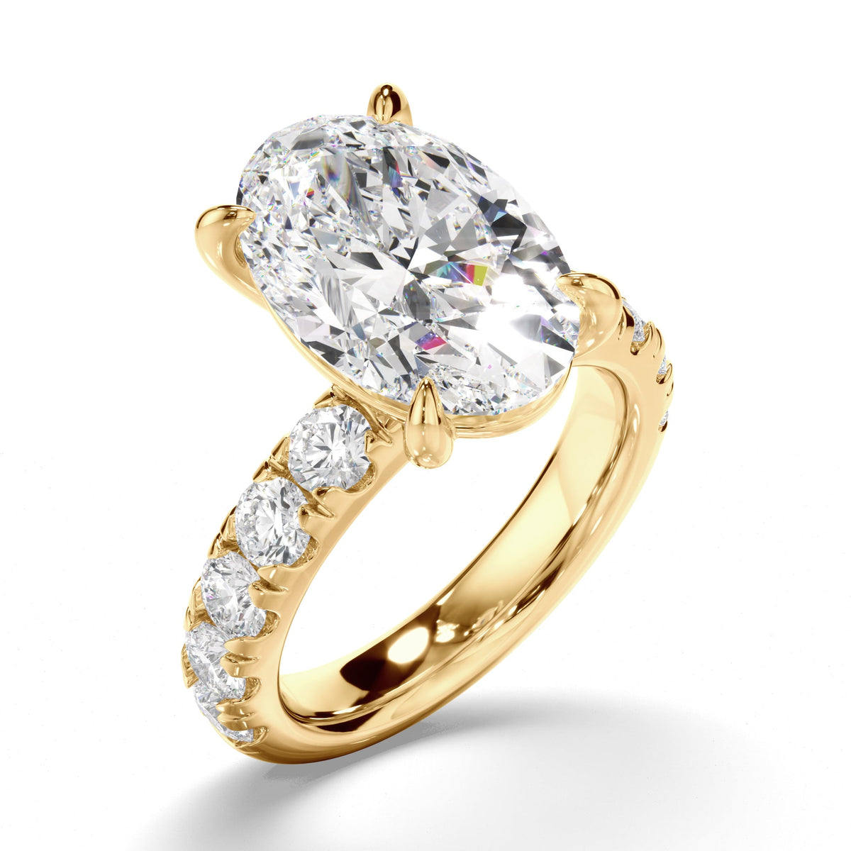 Oval Cut Diamond Engagement Ring with Diamond Sides