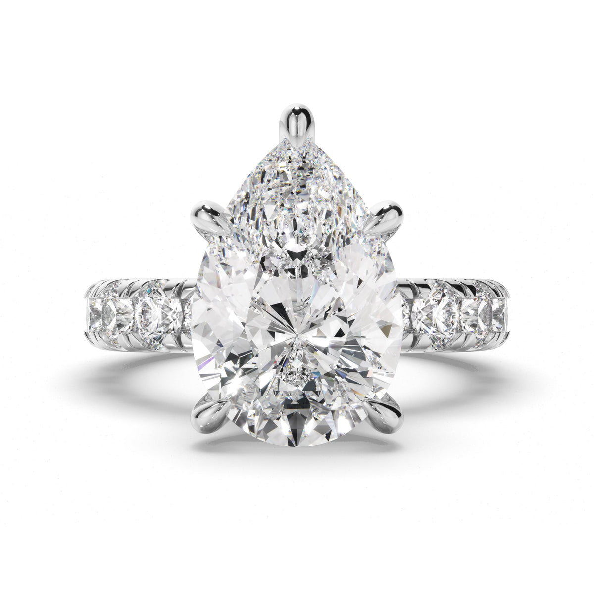 Pear Cut Diamond Engagement Ring with Diamond Sides
