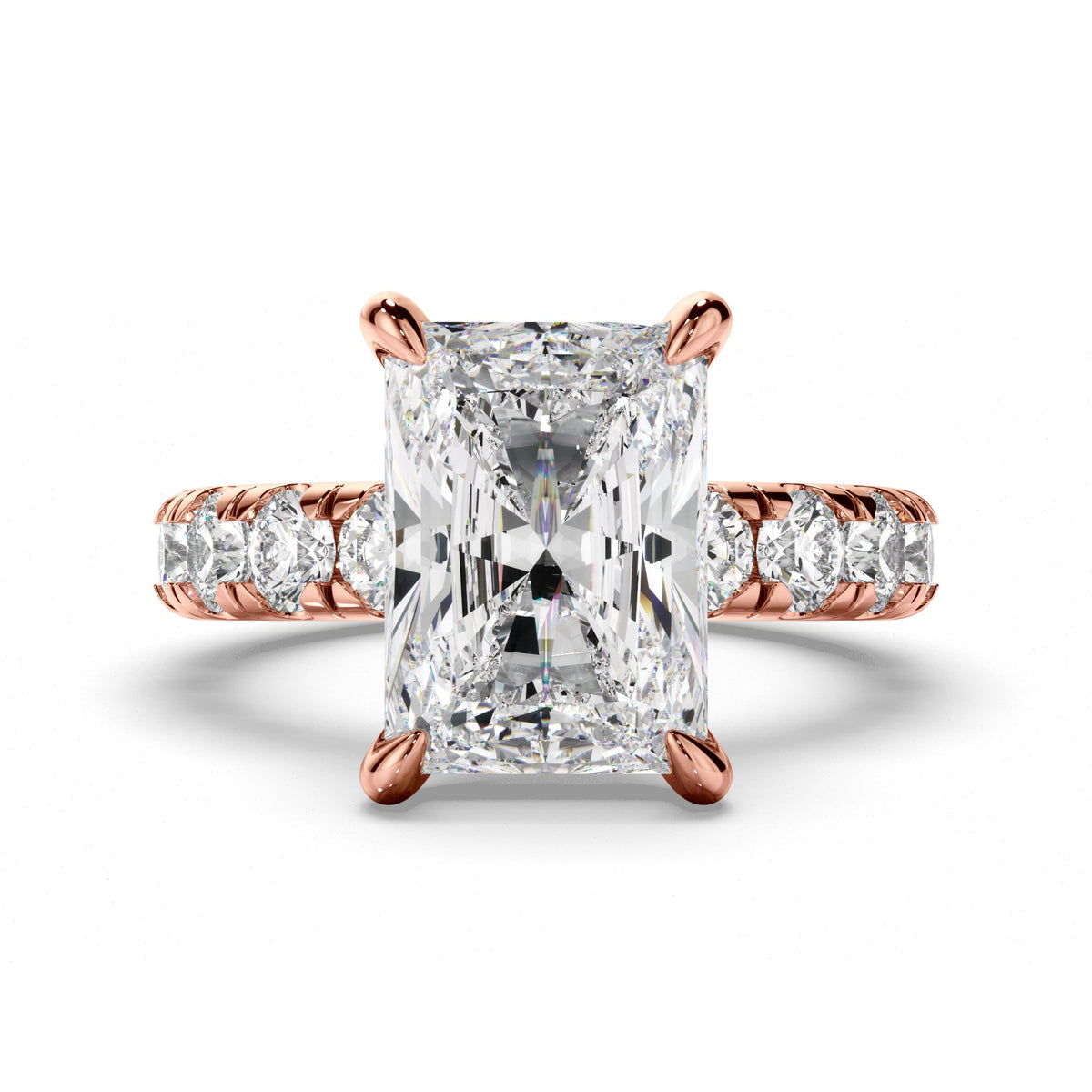 Radiant Cut Diamond Engagement Ring with Diamond Sides