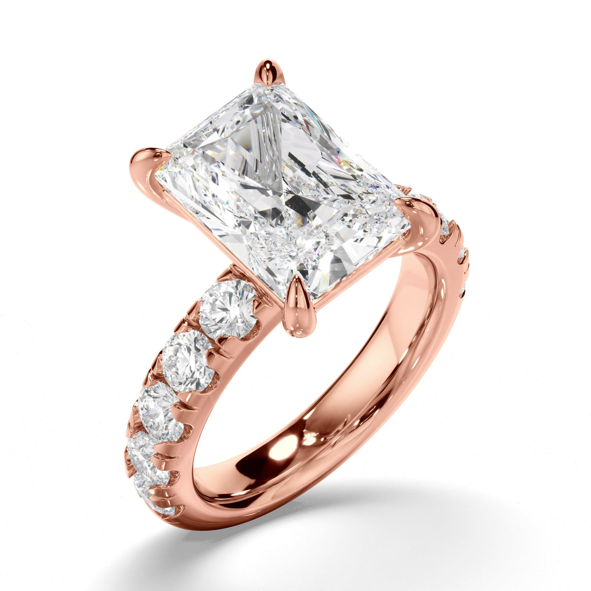 Radiant Cut Diamond Engagement Ring with Diamond Sides