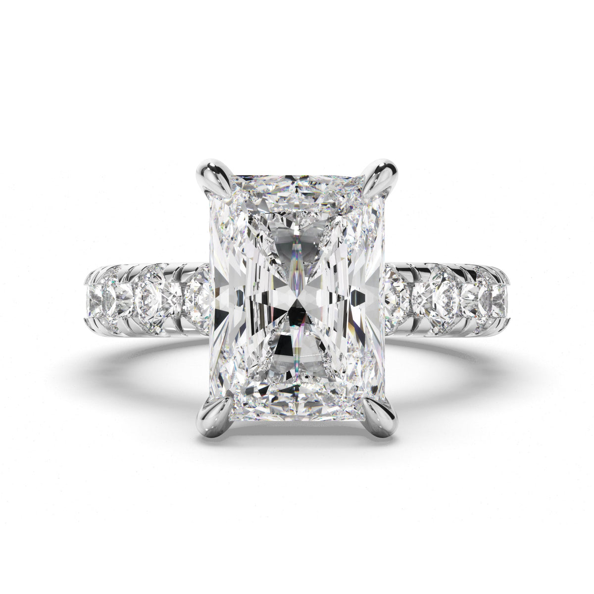 Radiant Cut Diamond Engagement Ring with Diamond Sides