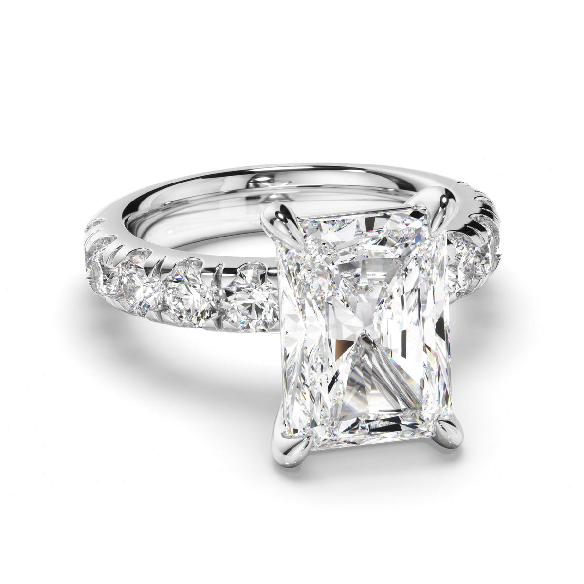 Radiant Cut Diamond Engagement Ring with Diamond Sides