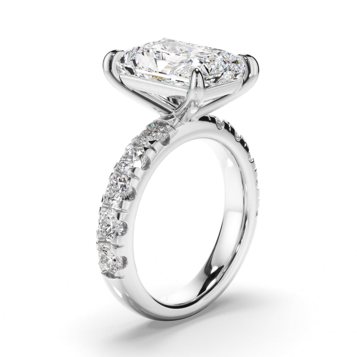 Radiant Cut Diamond Engagement Ring with Diamond Sides