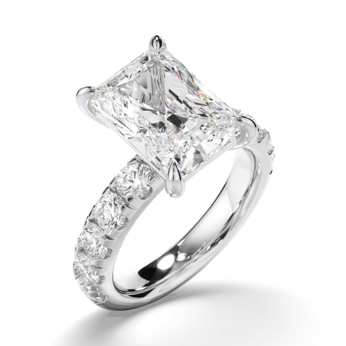 Radiant Cut Diamond Engagement Ring with Diamond Sides